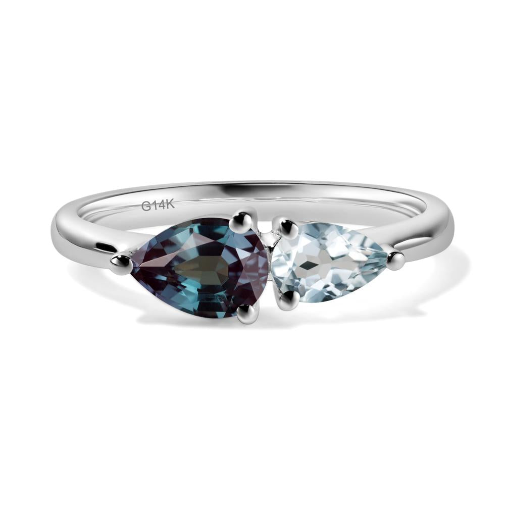 East West Pear Alexandrite and Aquamarine Ring - LUO Jewelry #metal_14k white gold