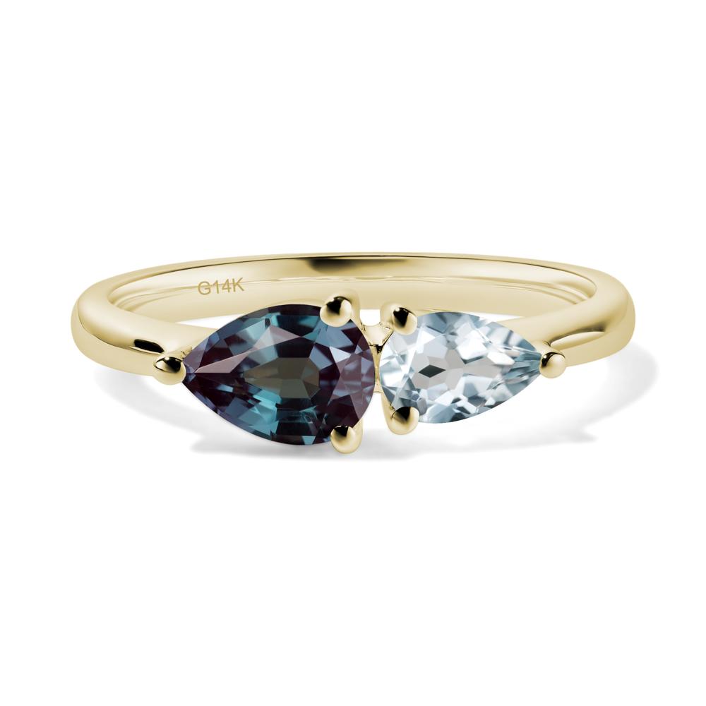 East West Pear Alexandrite and Aquamarine Ring - LUO Jewelry #metal_14k yellow gold