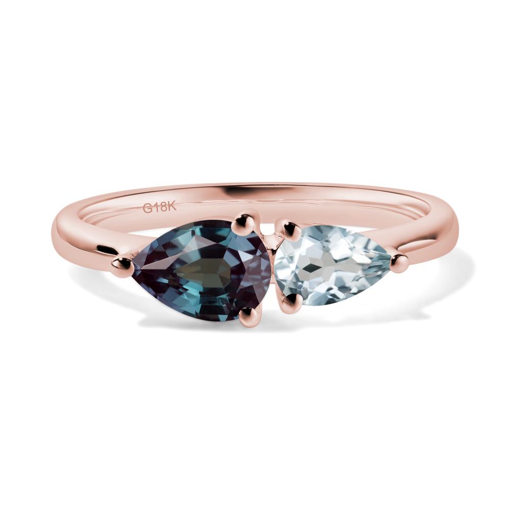 East West Pear Alexandrite and Aquamarine Ring - LUO Jewelry #metal_18k rose gold