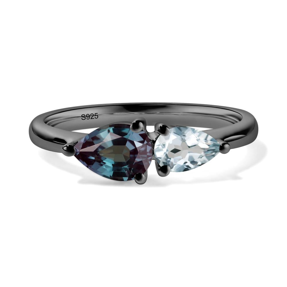East West Pear Alexandrite and Aquamarine Ring - LUO Jewelry #metal_black finish sterling silver