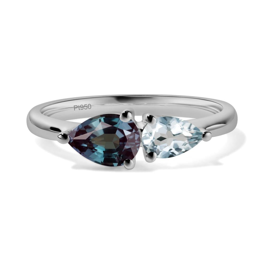 East West Pear Alexandrite and Aquamarine Ring - LUO Jewelry #metal_platinum