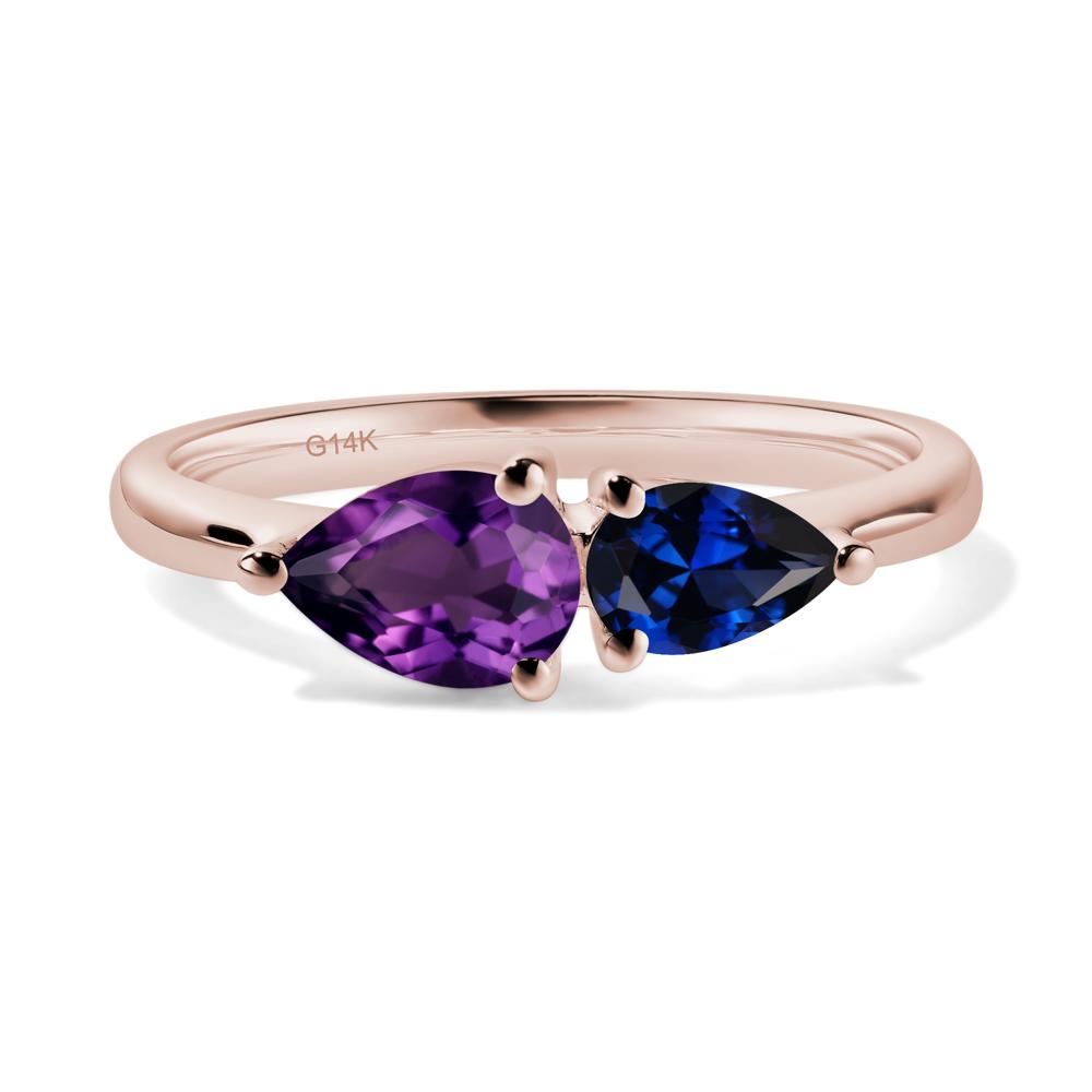 East West Pear Amethyst and Sapphire Ring - LUO Jewelry #metal_14k rose gold