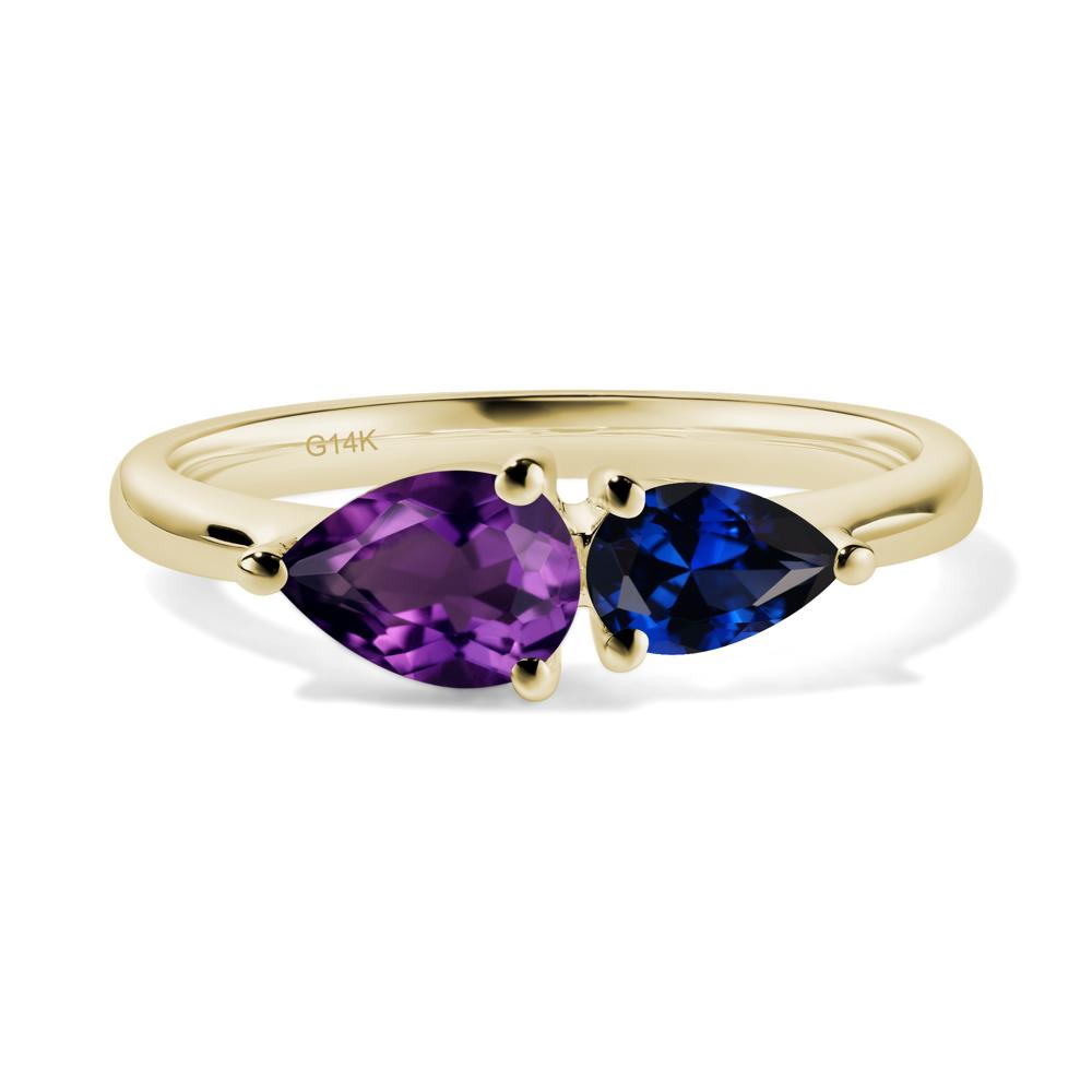 East West Pear Amethyst and Sapphire Ring - LUO Jewelry #metal_14k yellow gold