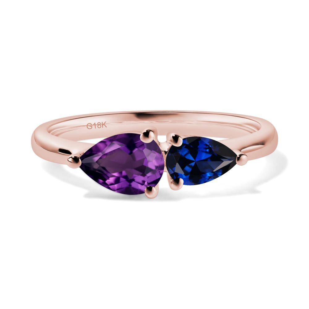 East West Pear Amethyst and Sapphire Ring - LUO Jewelry #metal_18k rose gold