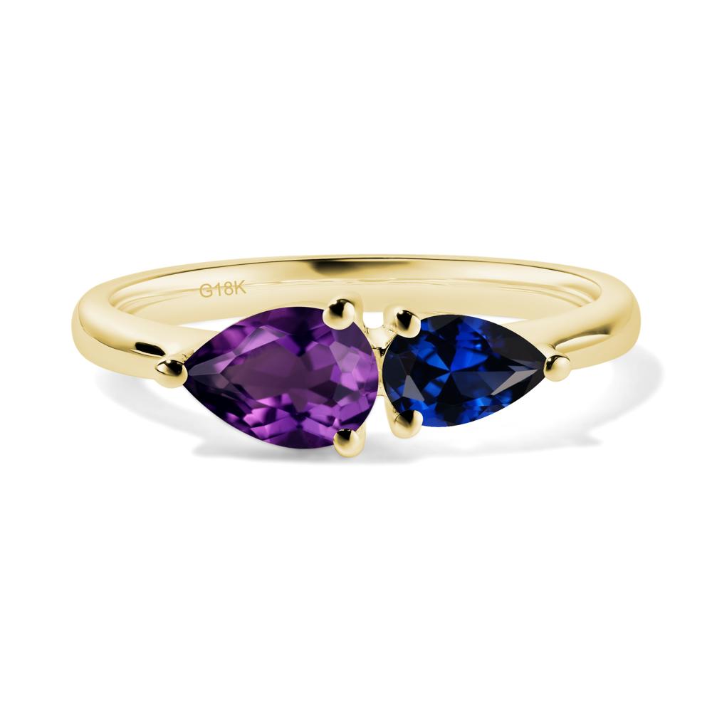 East West Pear Amethyst and Sapphire Ring - LUO Jewelry #metal_18k yellow gold