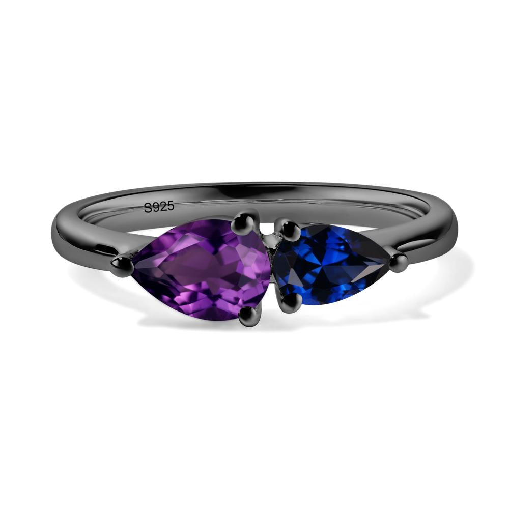East West Pear Amethyst and Sapphire Ring - LUO Jewelry #metal_black finish sterling silver