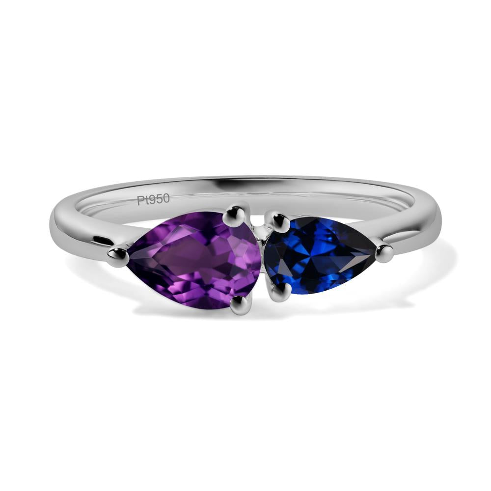 East West Pear Amethyst and Sapphire Ring - LUO Jewelry #metal_platinum