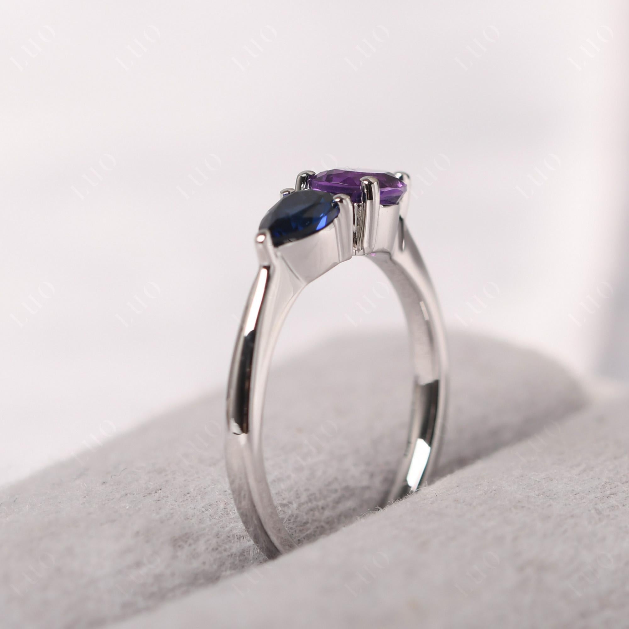 East West Pear Amethyst and Sapphire Ring - LUO Jewelry