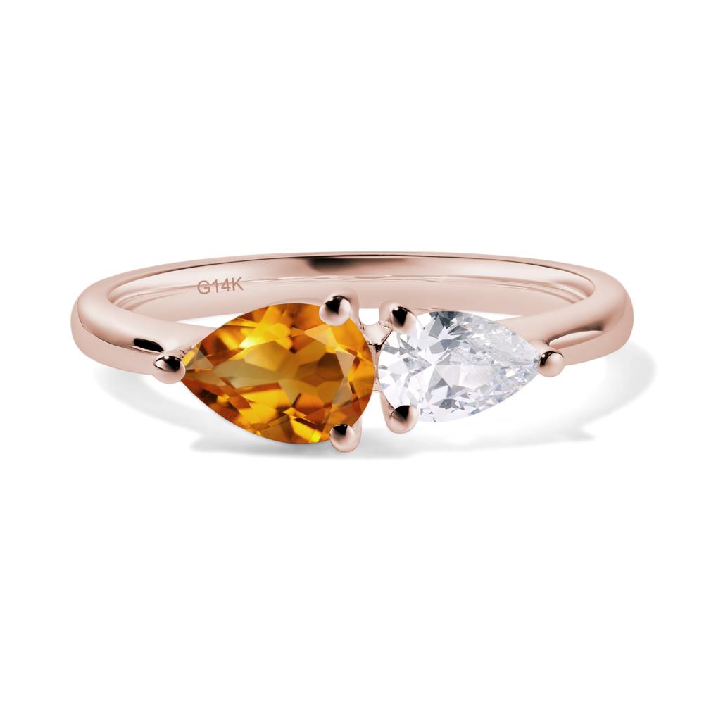 East West Pear Citrine and Cubic Zirconia Ring - LUO Jewelry #metal_14k rose gold