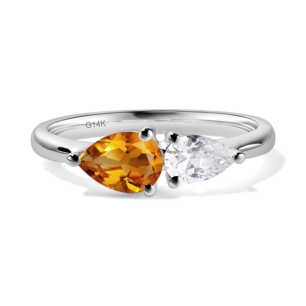 East West Pear Citrine and Cubic Zirconia Ring - LUO Jewelry #metal_14k white gold