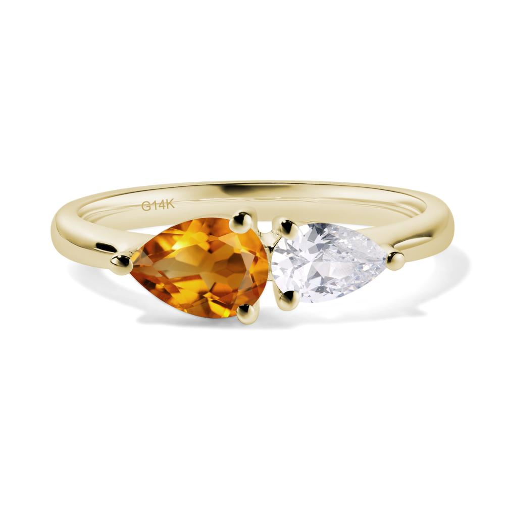 East West Pear Citrine and Cubic Zirconia Ring - LUO Jewelry #metal_14k yellow gold
