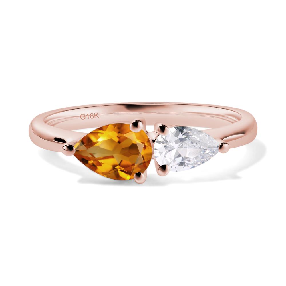 East West Pear Citrine and Cubic Zirconia Ring - LUO Jewelry #metal_18k rose gold