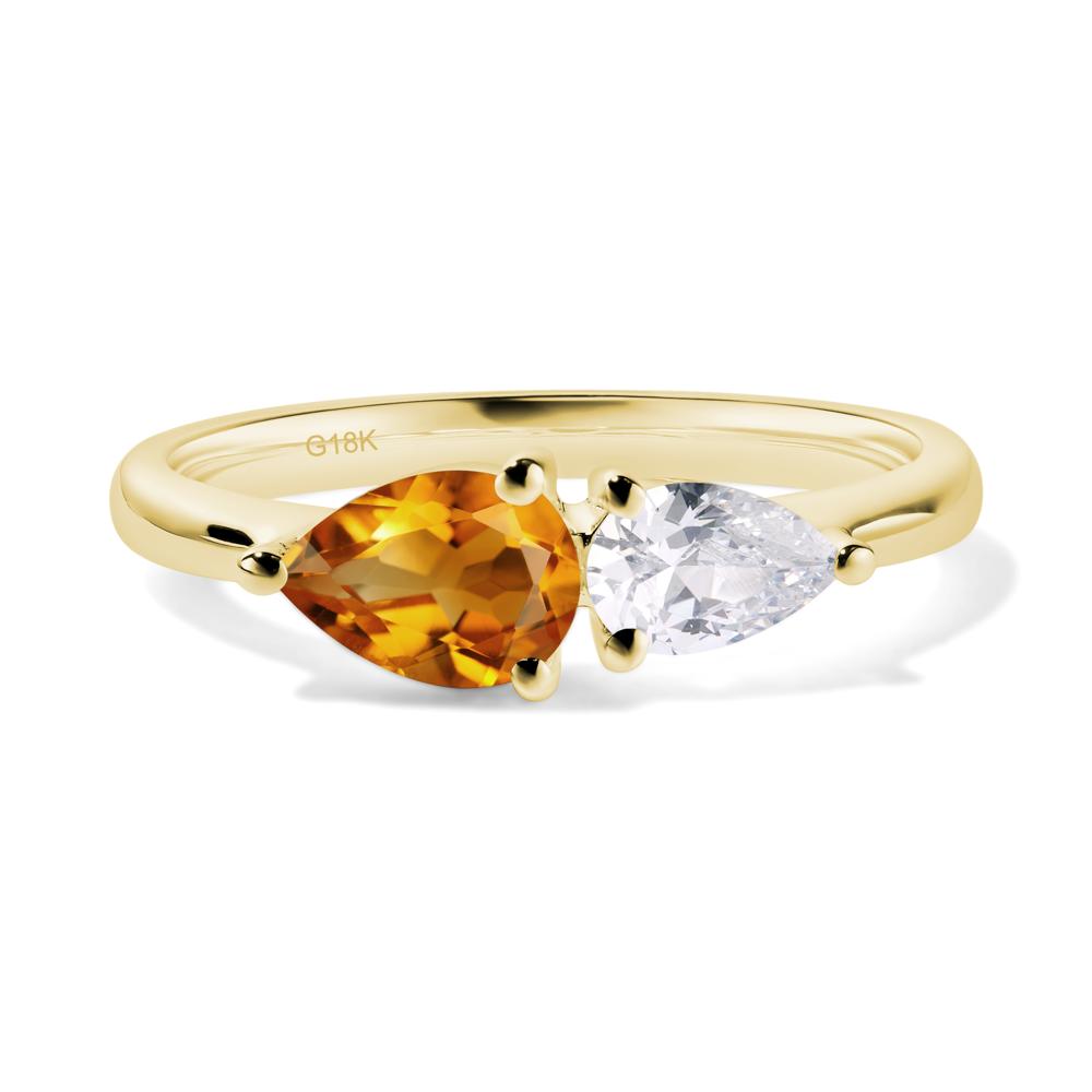East West Pear Citrine and Cubic Zirconia Ring - LUO Jewelry #metal_18k yellow gold