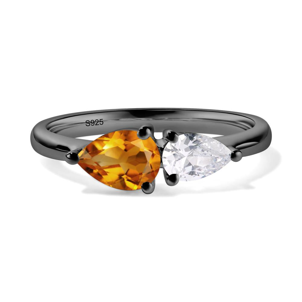 East West Pear Citrine and Cubic Zirconia Ring - LUO Jewelry #metal_black finish sterling silver