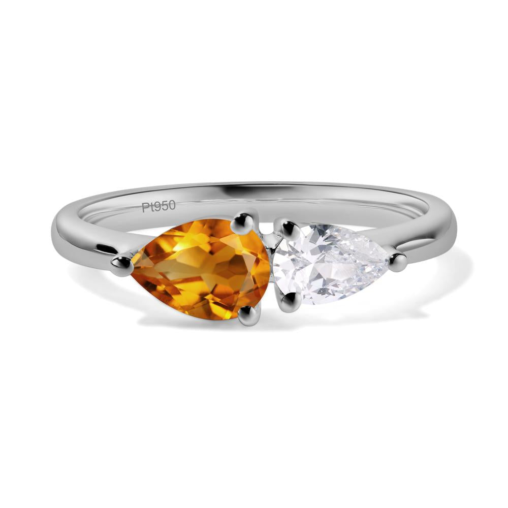 East West Pear Citrine and Cubic Zirconia Ring - LUO Jewelry #metal_platinum