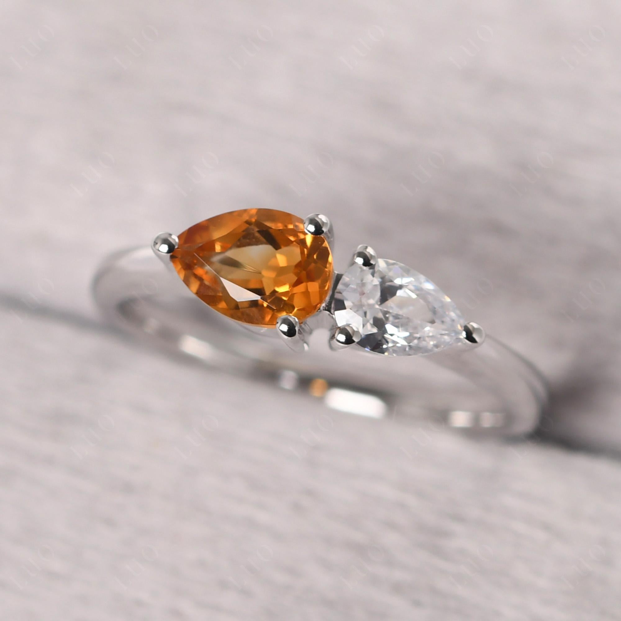 East West Pear Citrine and Cubic Zirconia Ring - LUO Jewelry