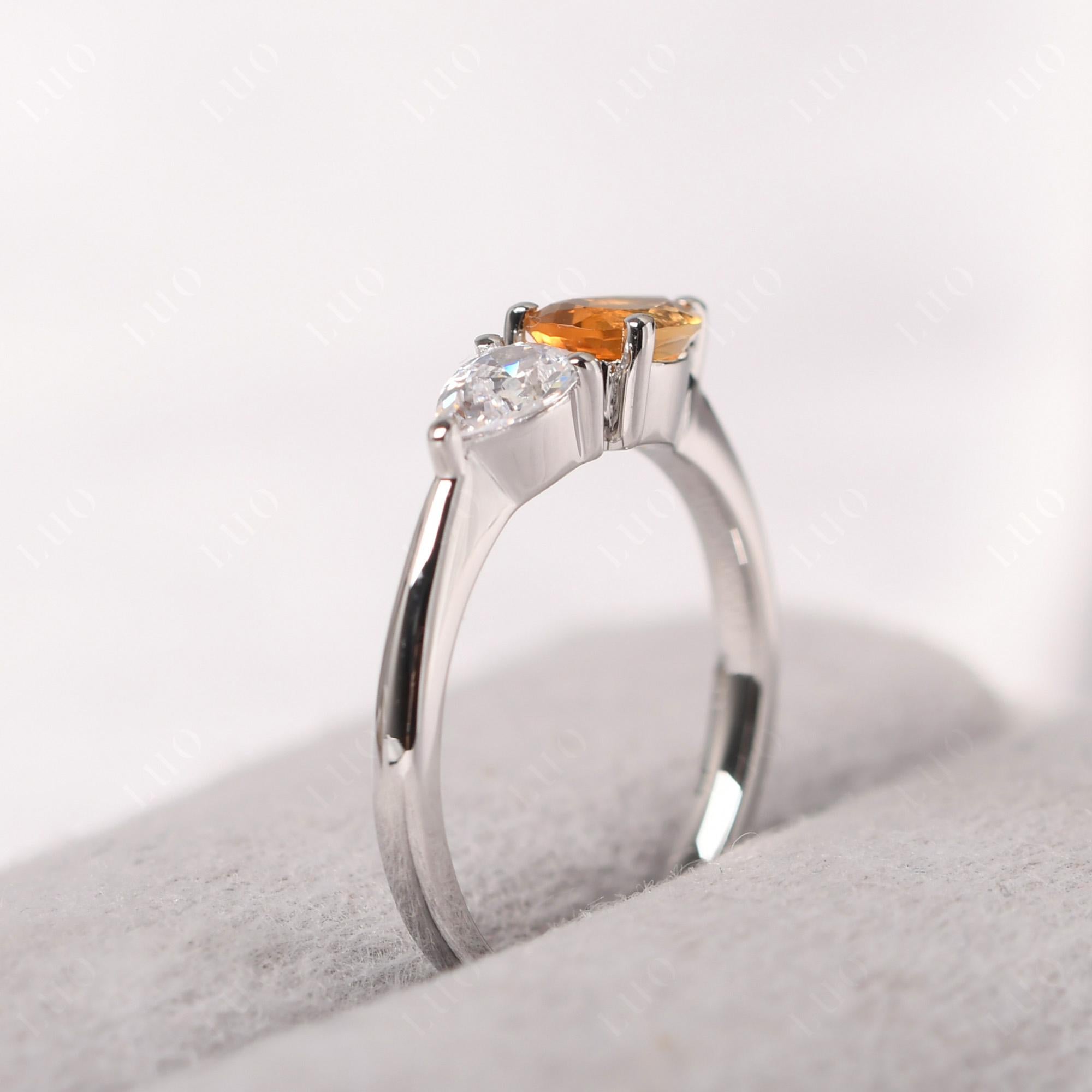 East West Pear Citrine and Cubic Zirconia Ring - LUO Jewelry