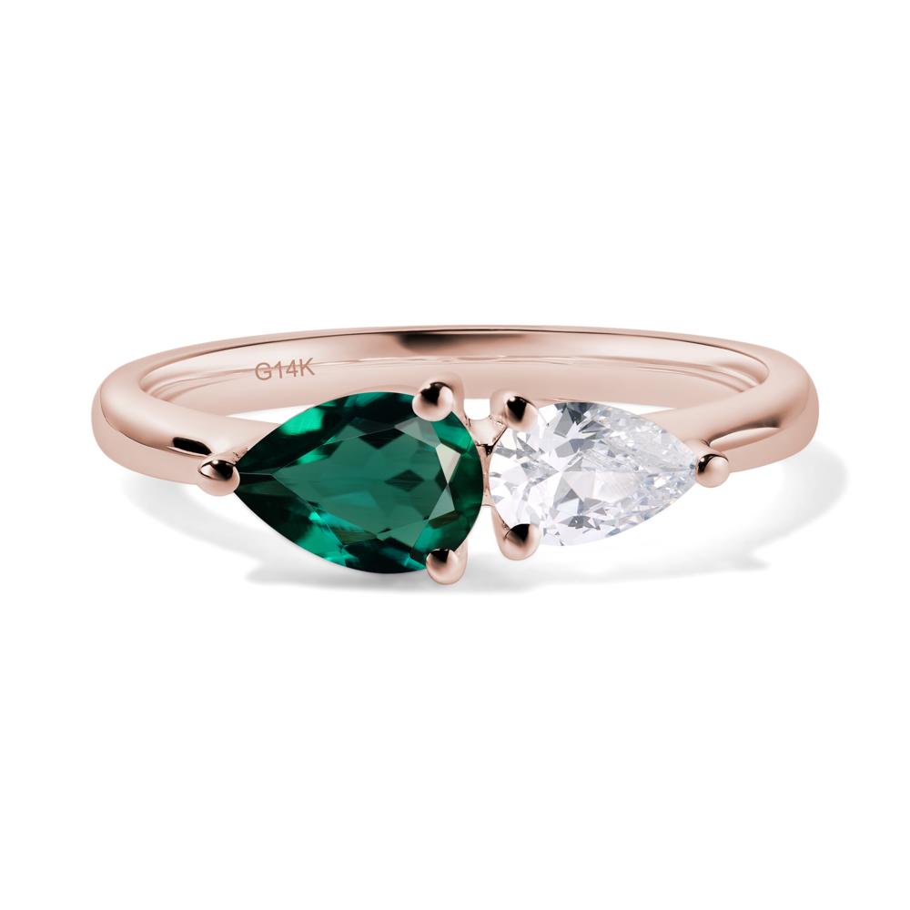 East West Pear Cubic Zirconia and Emerald Ring - LUO Jewelry #metal_14k rose gold