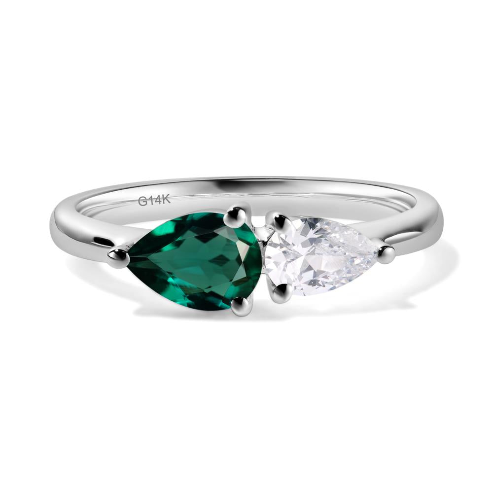 East West Pear Cubic Zirconia and Emerald Ring - LUO Jewelry #metal_14k white gold