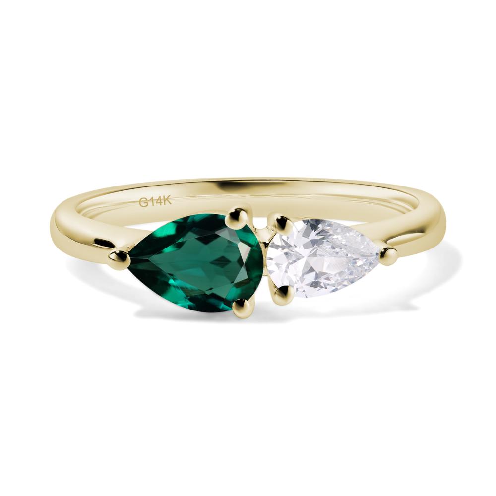 East West Pear Cubic Zirconia and Emerald Ring - LUO Jewelry #metal_14k yellow gold