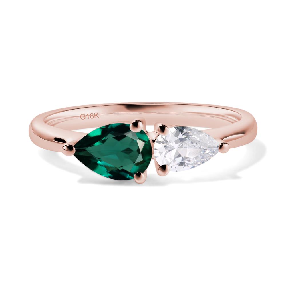 East West Pear Cubic Zirconia and Emerald Ring - LUO Jewelry #metal_18k rose gold