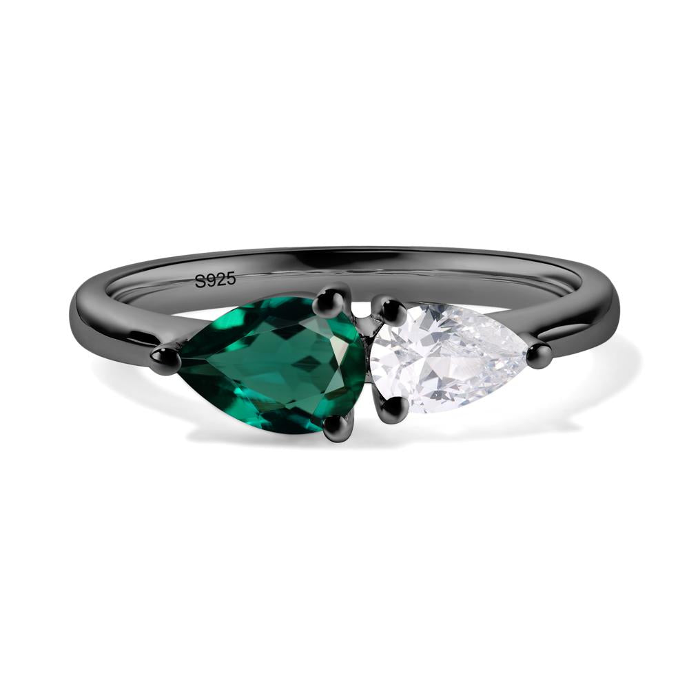 East West Pear Cubic Zirconia and Emerald Ring - LUO Jewelry #metal_black finish sterling silver