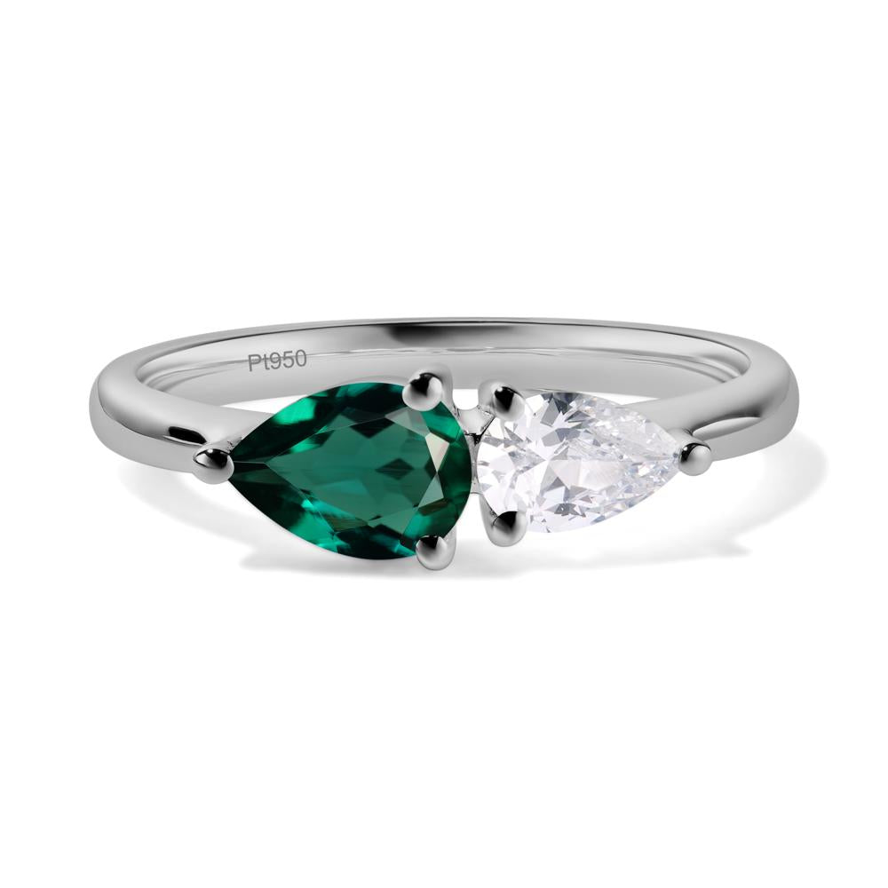 East West Pear Cubic Zirconia and Emerald Ring - LUO Jewelry #metal_platinum