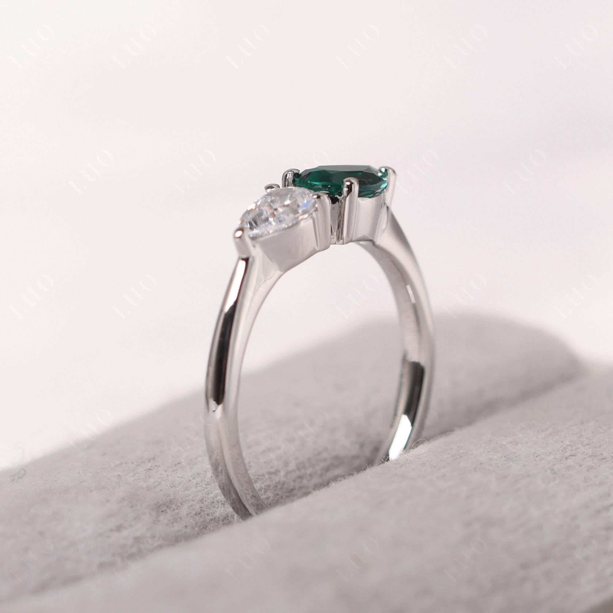 East West Pear Cubic Zirconia and Emerald Ring - LUO Jewelry