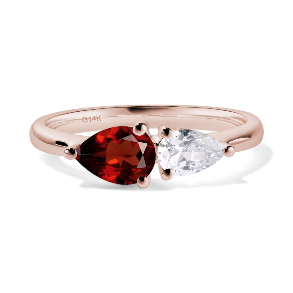 East West Pear Cubic Zirconia and Garnet Ring - LUO Jewelry #metal_14k rose gold