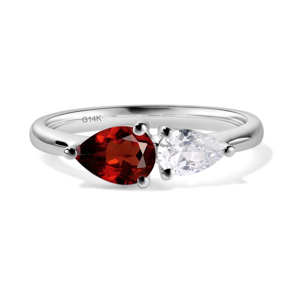 East West Pear Cubic Zirconia and Garnet Ring - LUO Jewelry #metal_14k white gold