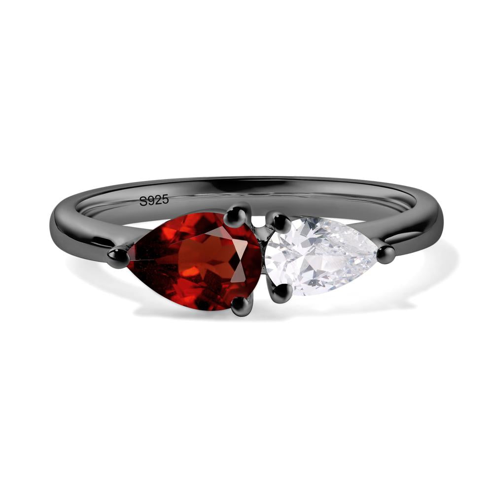 East West Pear Cubic Zirconia and Garnet Ring - LUO Jewelry #metal_black finish sterling silver