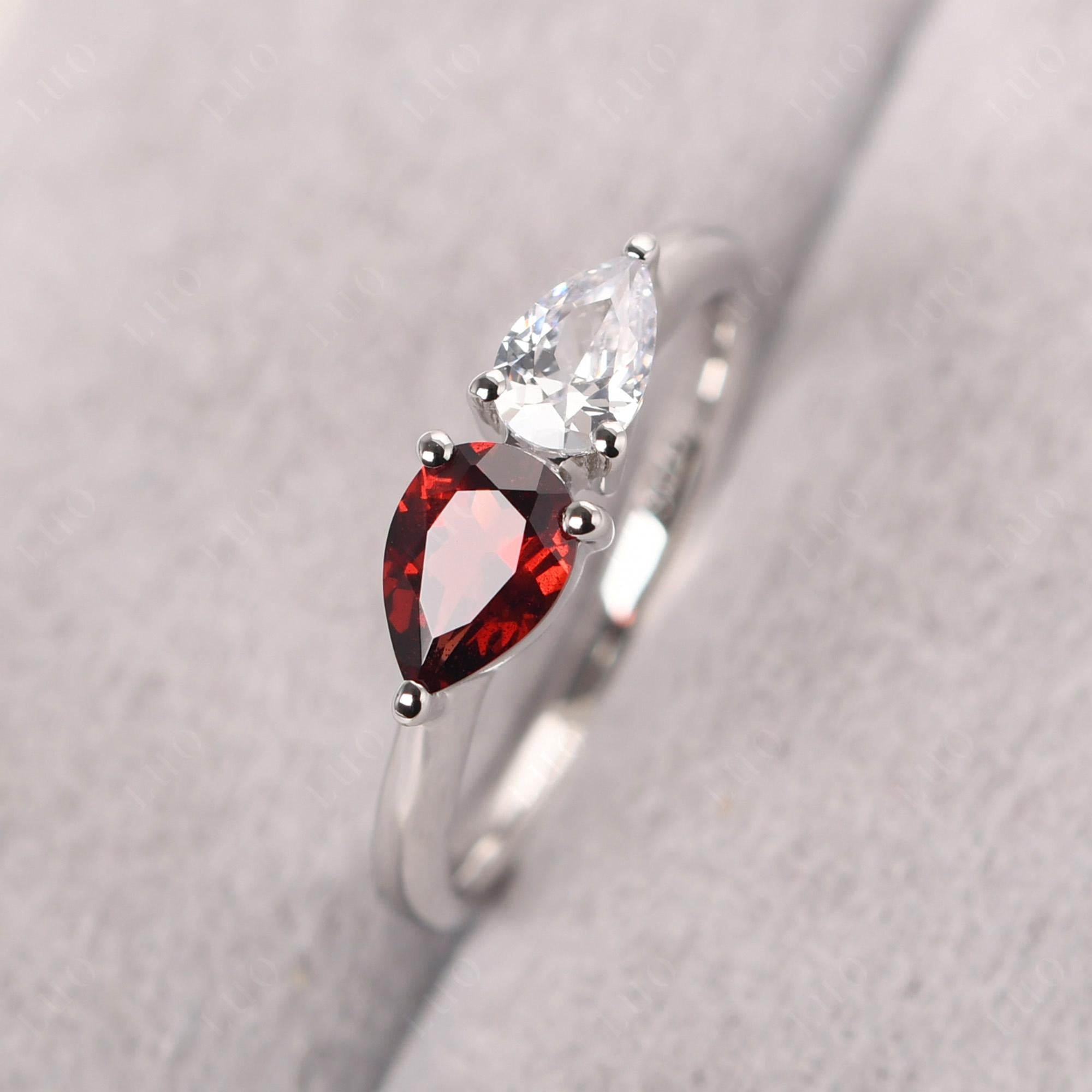 East West Pear Cubic Zirconia and Garnet Ring - LUO Jewelry