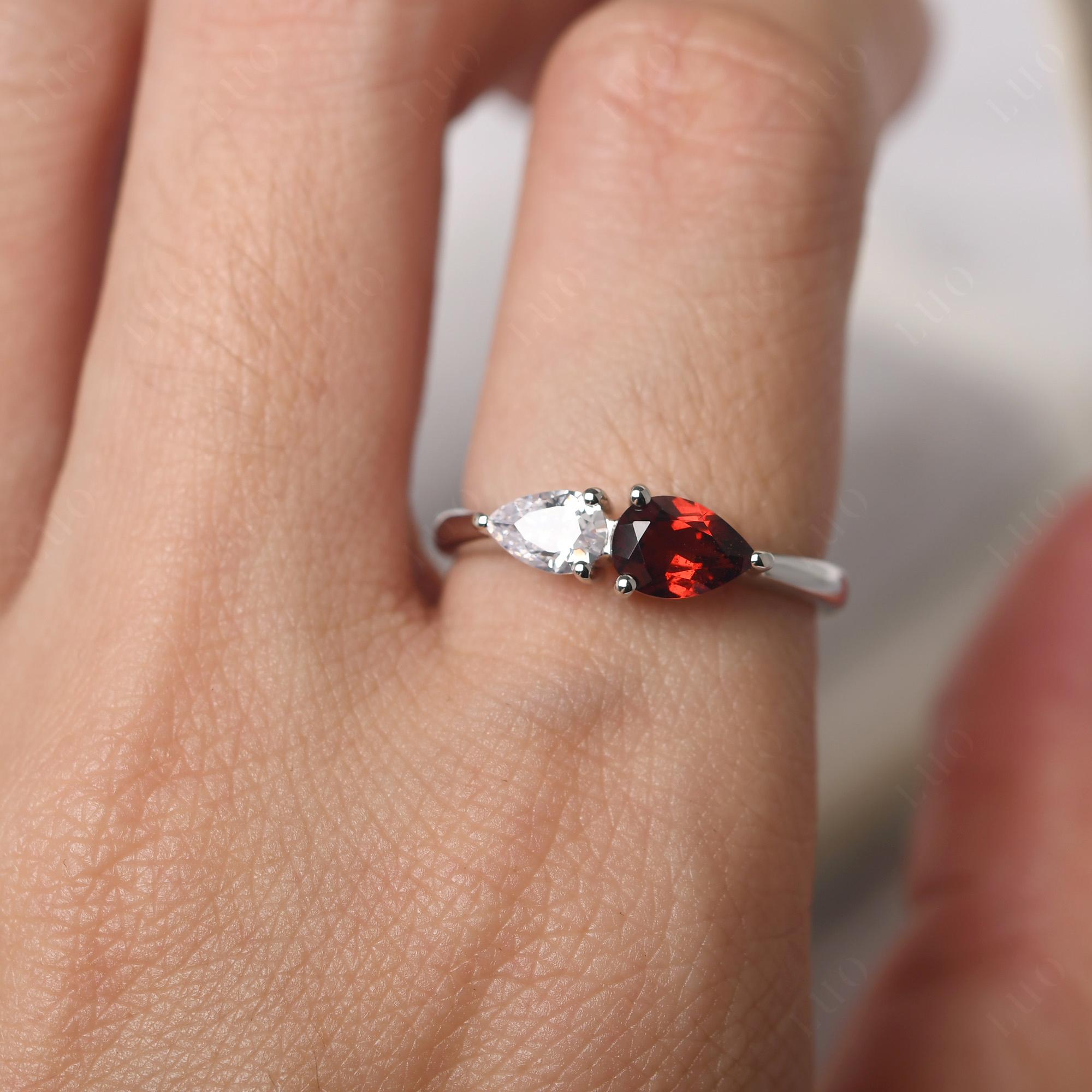 East West Pear Cubic Zirconia and Garnet Ring - LUO Jewelry