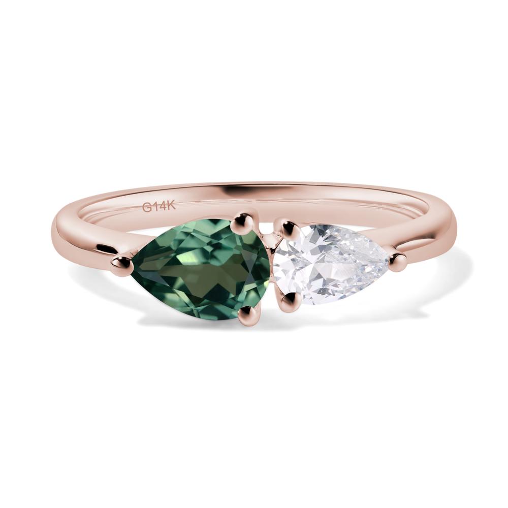 East West Pear Cubic Zirconia and Green Sapphire Ring - LUO Jewelry #metal_14k rose gold