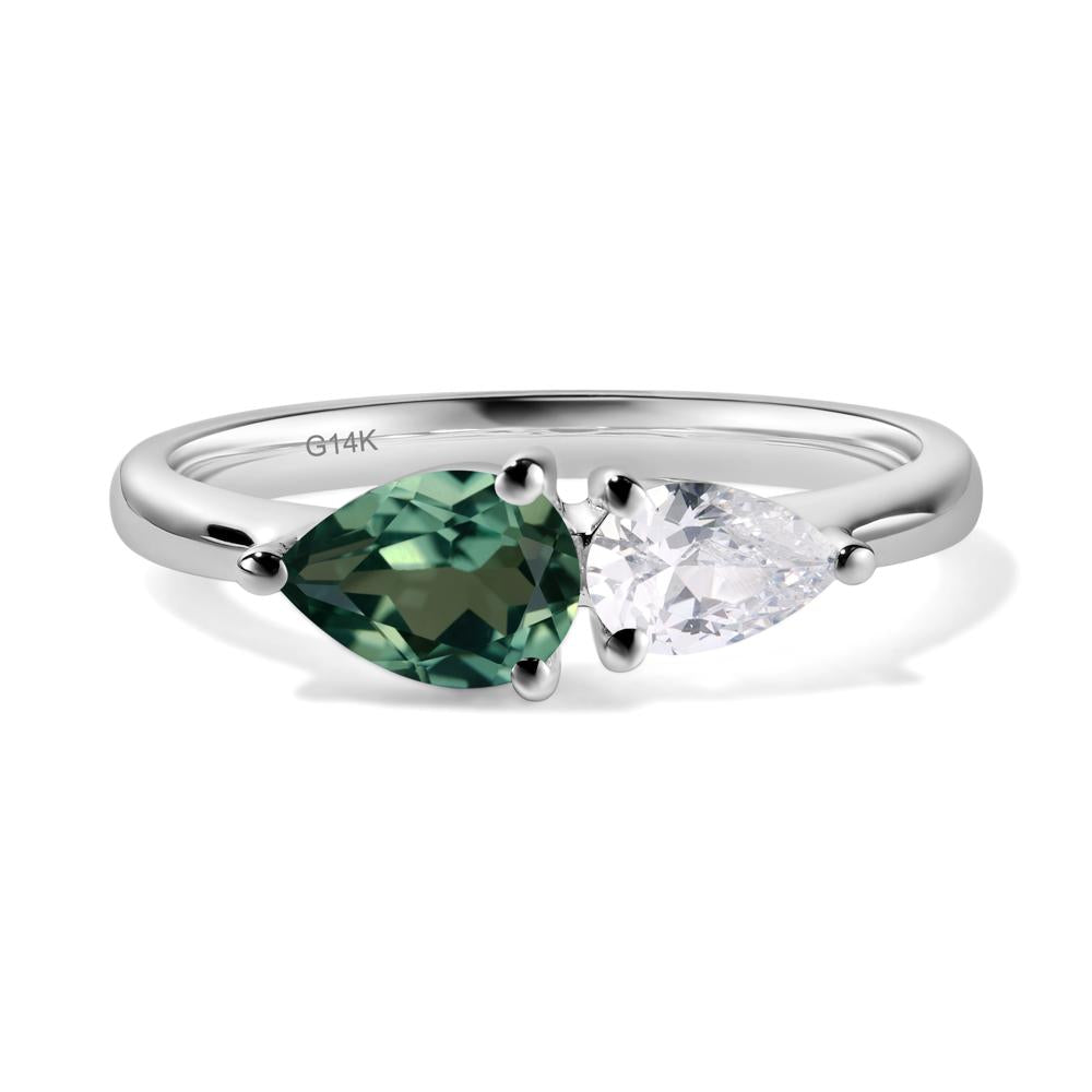 East West Pear Cubic Zirconia and Green Sapphire Ring - LUO Jewelry #metal_14k white gold