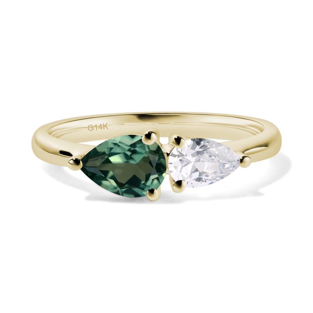 East West Pear Cubic Zirconia and Green Sapphire Ring - LUO Jewelry #metal_14k yellow gold