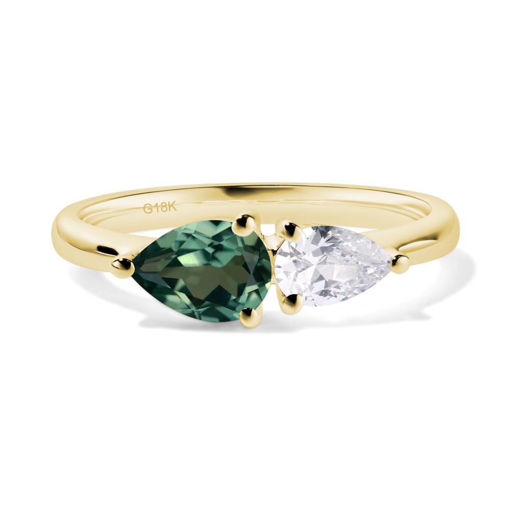 East West Pear Cubic Zirconia and Green Sapphire Ring - LUO Jewelry #metal_18k yellow gold
