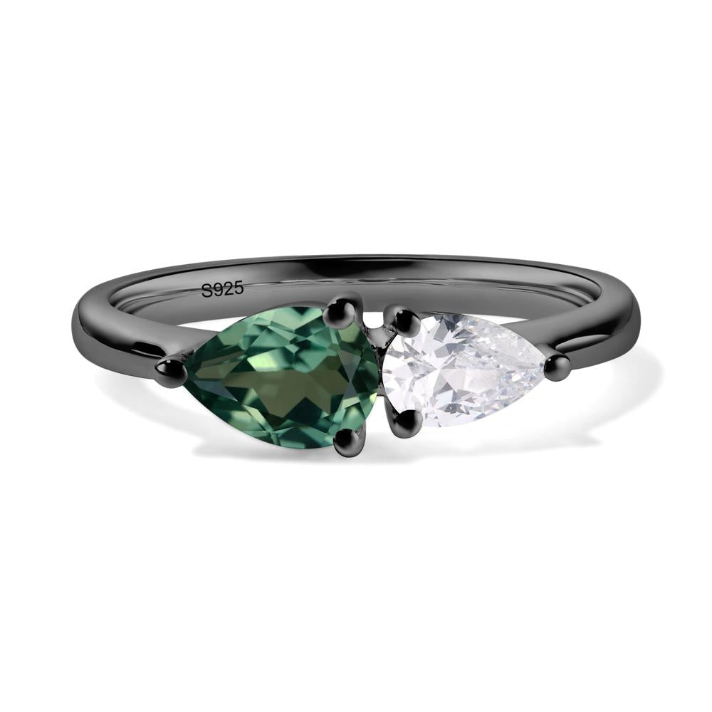 East West Pear Cubic Zirconia and Green Sapphire Ring - LUO Jewelry #metal_black finish sterling silver