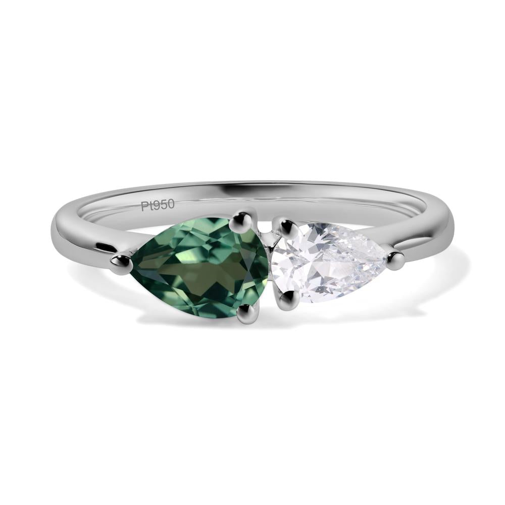 East West Pear Cubic Zirconia and Green Sapphire Ring - LUO Jewelry #metal_platinum
