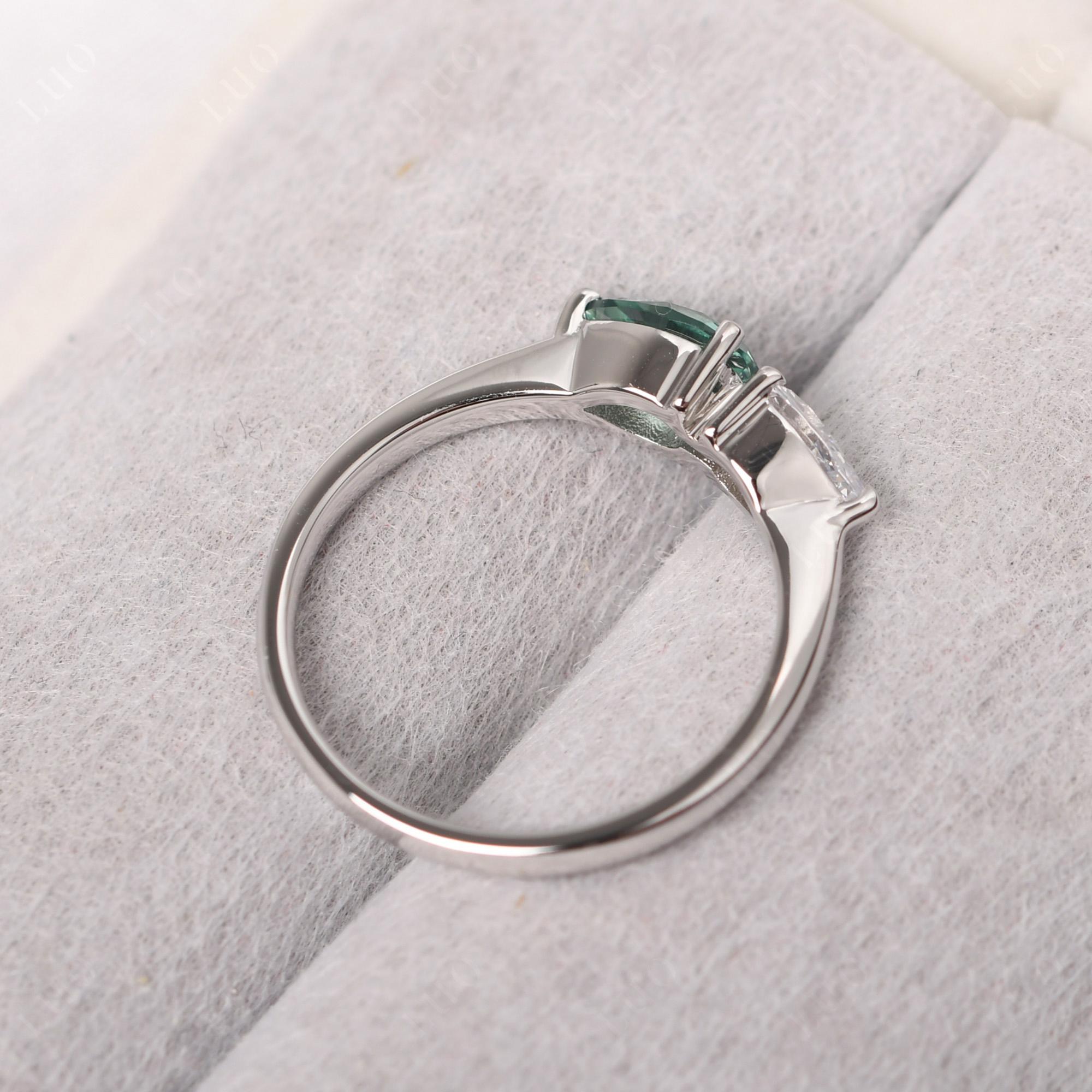 East West Pear Cubic Zirconia and Green Sapphire Ring - LUO Jewelry