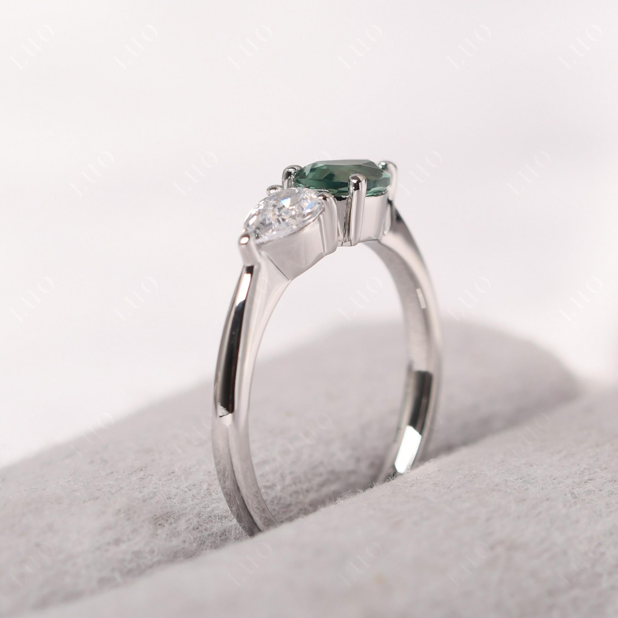 East West Pear Cubic Zirconia and Green Sapphire Ring - LUO Jewelry