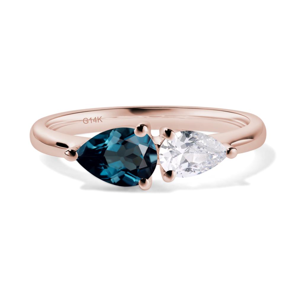 East West Pear Cubic Zirconia and London Blue Topaz Ring - LUO Jewelry #metal_14k rose gold