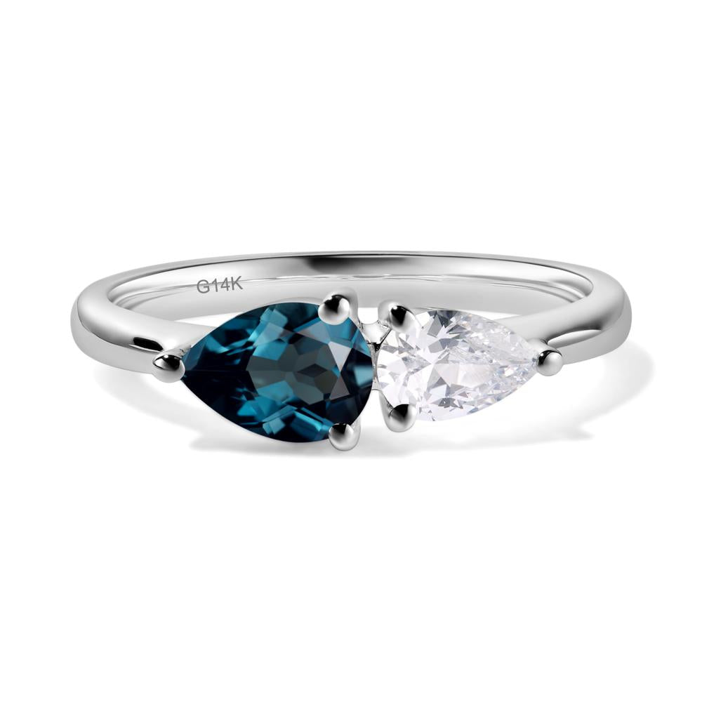 East West Pear Cubic Zirconia and London Blue Topaz Ring - LUO Jewelry #metal_14k white gold