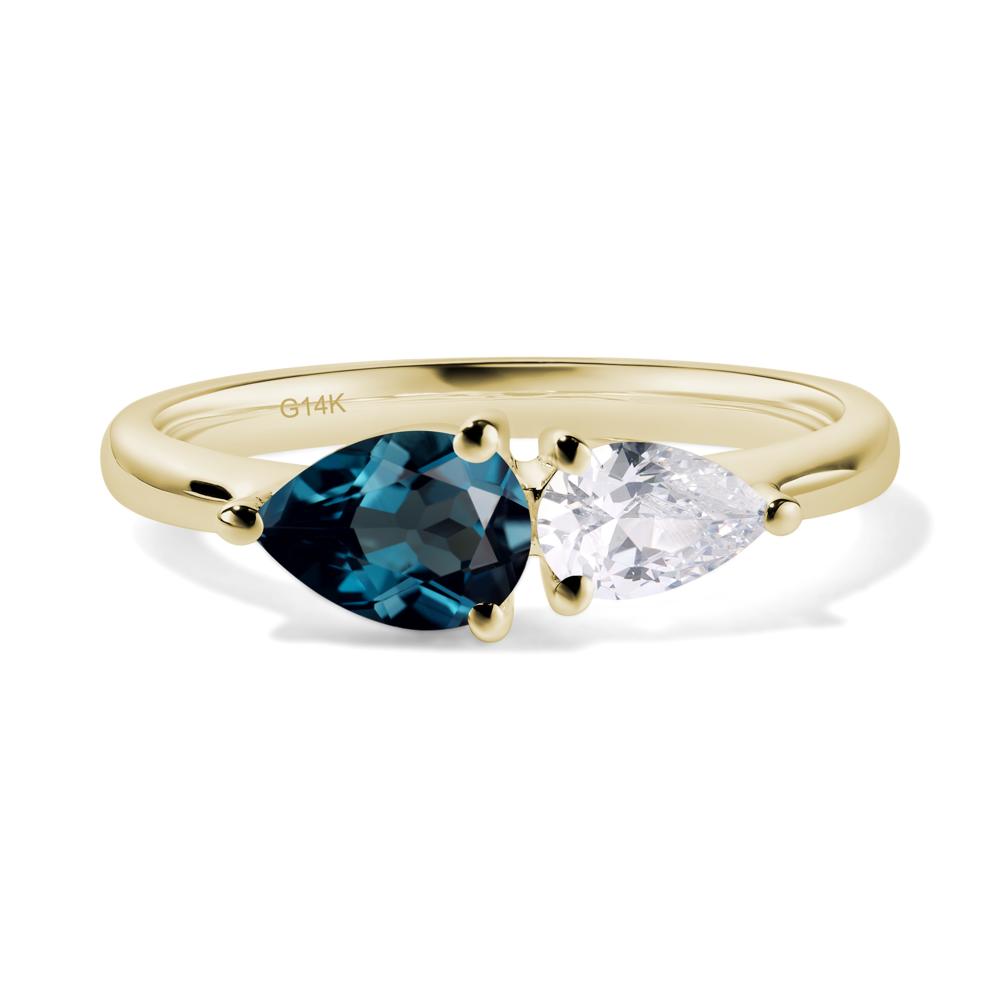 East West Pear Cubic Zirconia and London Blue Topaz Ring - LUO Jewelry #metal_14k yellow gold
