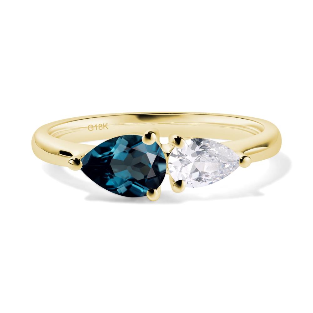 East West Pear Cubic Zirconia and London Blue Topaz Ring - LUO Jewelry #metal_18k yellow gold