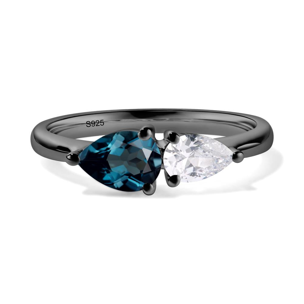 East West Pear Cubic Zirconia and London Blue Topaz Ring - LUO Jewelry #metal_black finish sterling silver