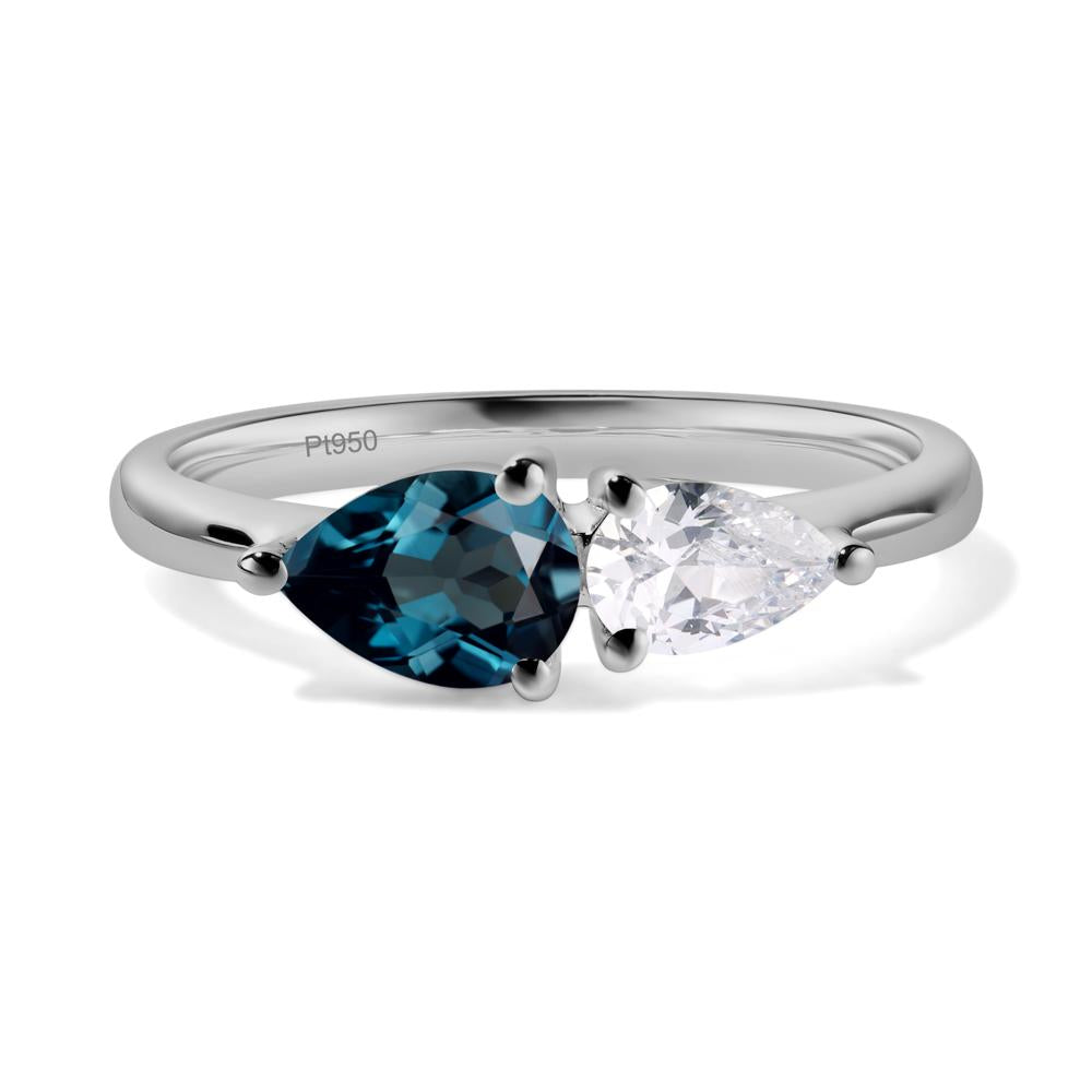 East West Pear Cubic Zirconia and London Blue Topaz Ring - LUO Jewelry #metal_platinum