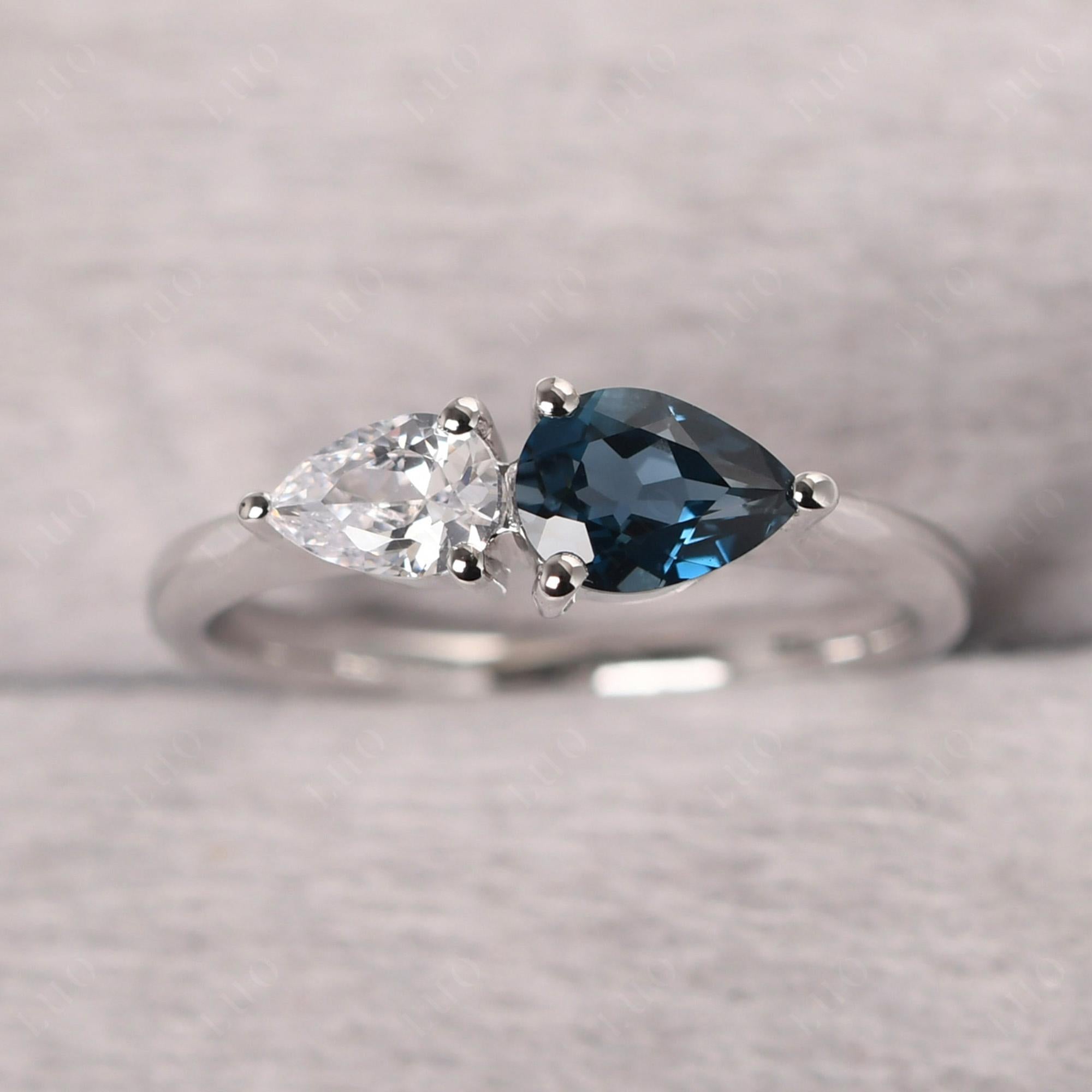 East West Pear Cubic Zirconia and London Blue Topaz Ring - LUO Jewelry