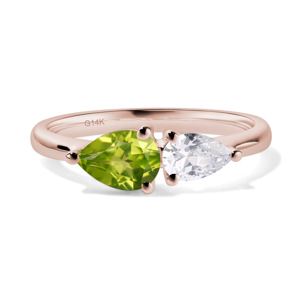 East West Pear Cubic Zirconia and Peridot Ring - LUO Jewelry #metal_14k rose gold