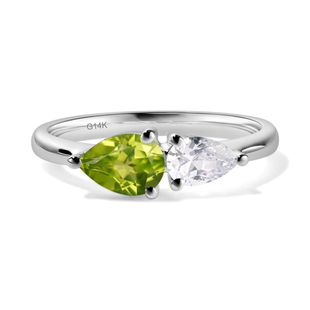 East West Pear Cubic Zirconia and Peridot Ring - LUO Jewelry #metal_14k white gold